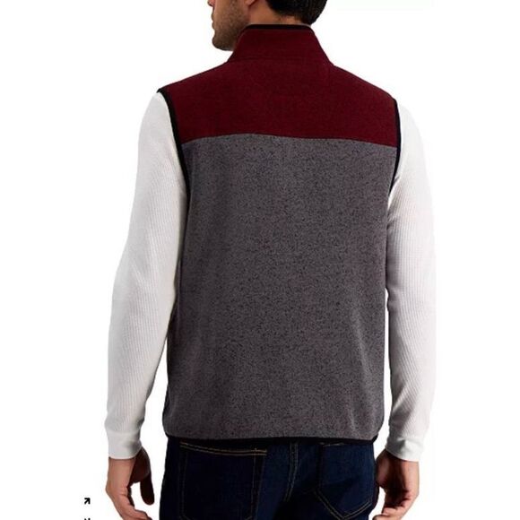 CLUB ROOM - NWT - M Sz L Colorblock Fleece Sweater Vest/Maroon & Grey. SO NICE! - Picture 2 of 16